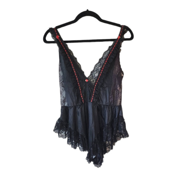 Vintage Tosca Girly Teddy Romper goth black red S - Picture 1 of 8